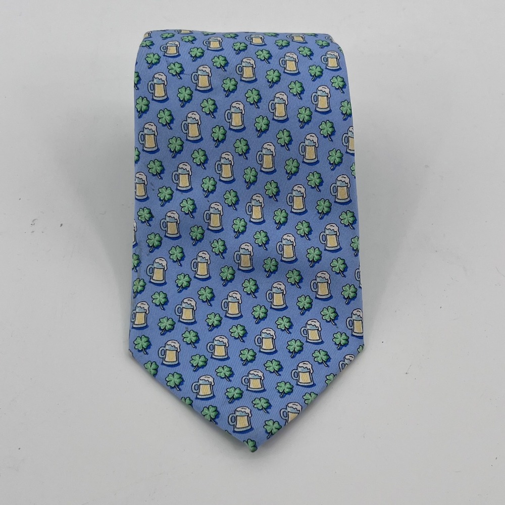 Vineyard Vines Mens Silk Tie Blue Beer Mugs Shamrocks St Patricks Day USA Made